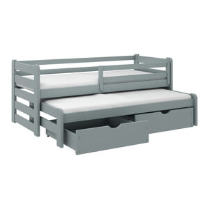 Sivá detská posteľ s výsuvným lôžkom s úložným priestorom 90x190 cm Senso - Lano Meble